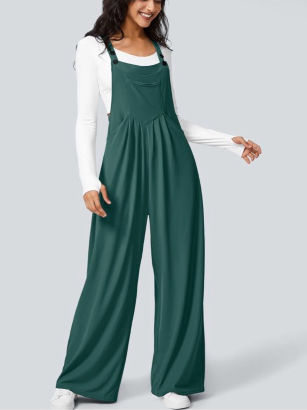 NEW Halara Waffle Casual Overalls Jumpsuit Forest Biome Green Wide Leg Large